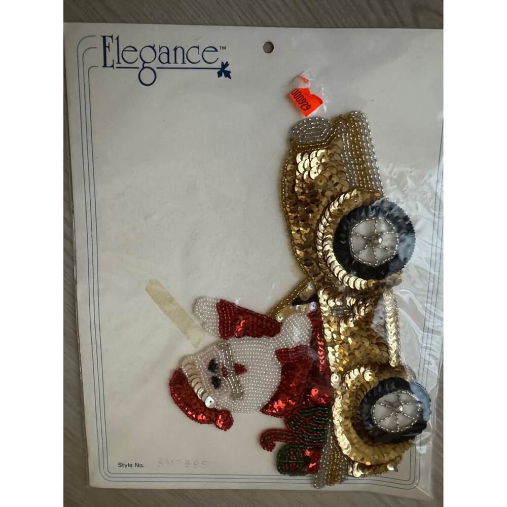 New Vintage Large Christmas Santa Sports Car Sequin Applique Patch - Picture 3 of 5